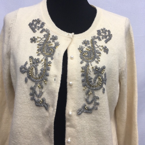 Eddie Bauer Beaded Wool Cardigan Silk Lined Misses size L - Picture 3 of 8